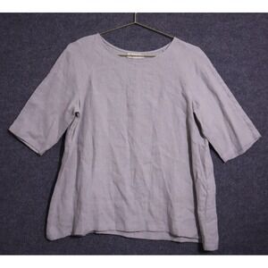 Magic Linen Shirt Women Large Gray 3/4 Sleeve Round Neck Relaxed‎ Fit NWOT BOHO